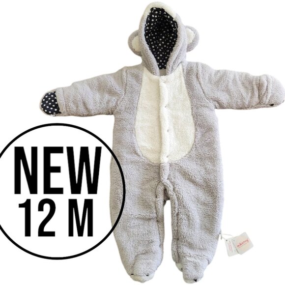 Koala Bear Winter Fleece Jumper Warmer NEW For 12 - 18 months Gray NWT Hoodie Ho - Picture 1 of 6